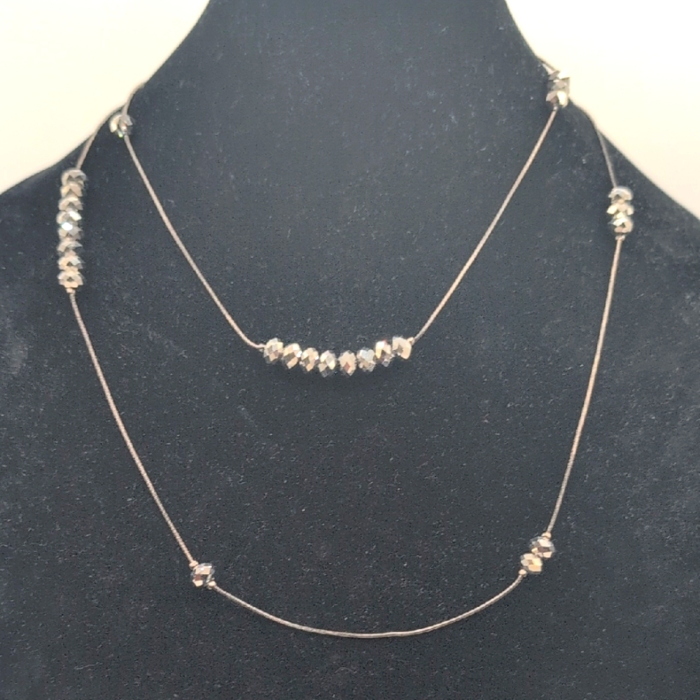 Elegant Silver Toned Dark Crystal Beaded Necklace